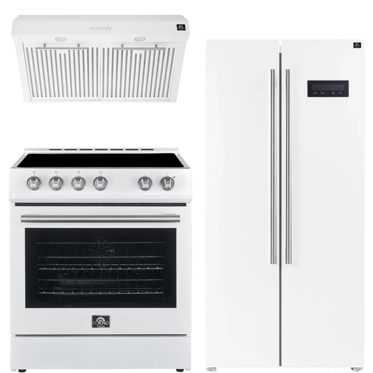 30 Electric Range, Range Hood and Refrigerator in White X6115