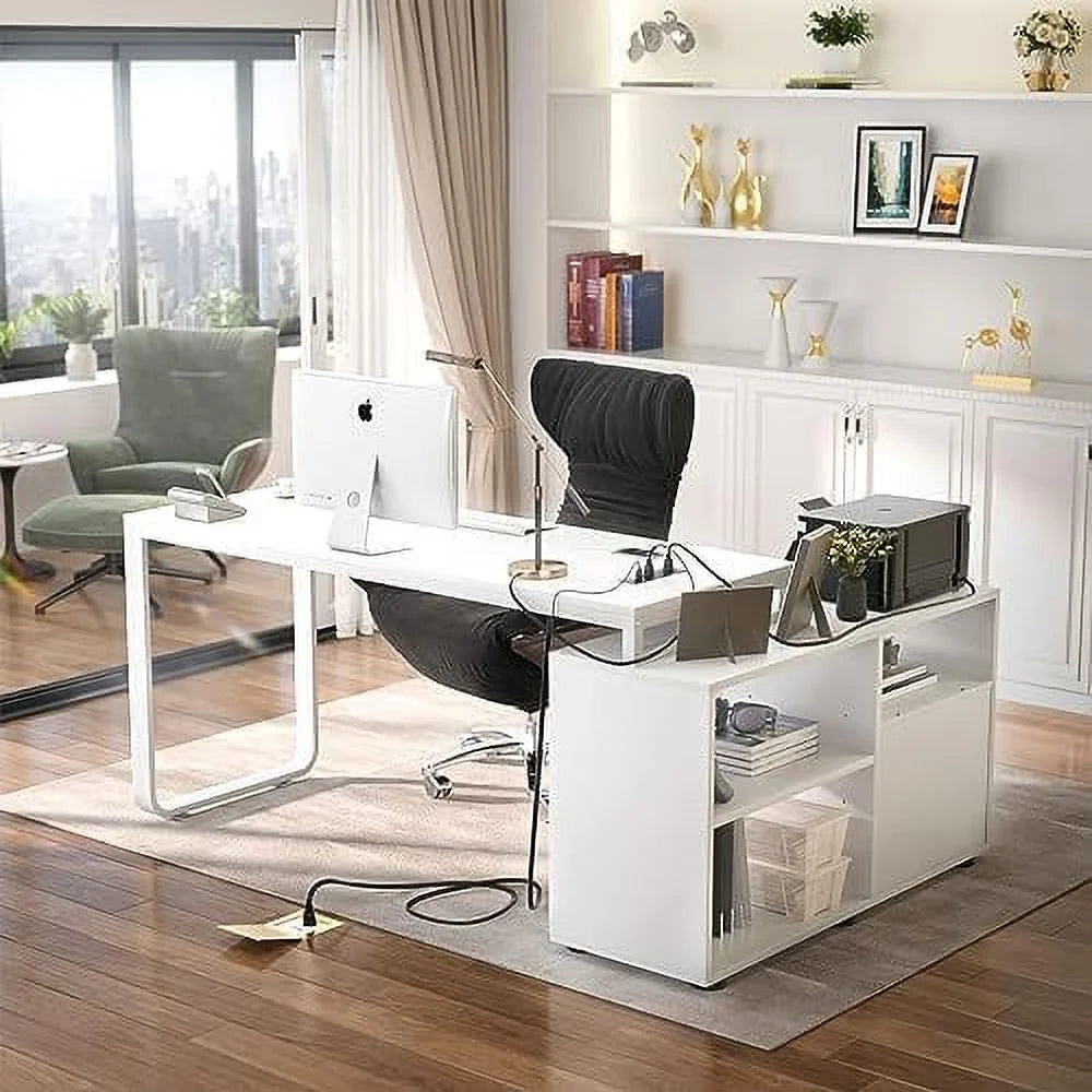 L Shaped Desk with File Cabinet 55 Inch Espresso S551