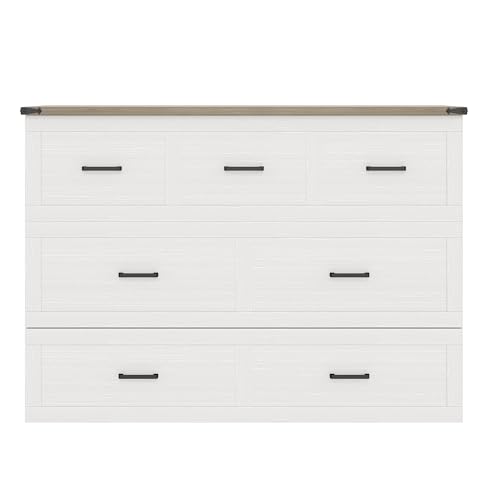 Queen Size White Foldable Murphy Bed with Charging Station T698