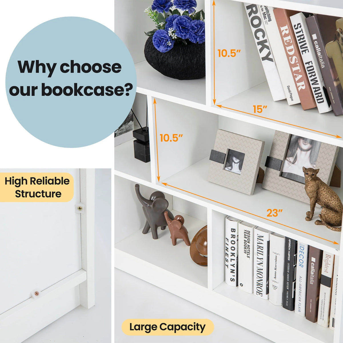 White 3-tier 8-Cube Floor Standing Storage Bookcase J91518