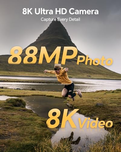 8K Digital Camera with Front and Rear Lens, Flash, Touch Screen, 64GB Card, 2 Batteries J394