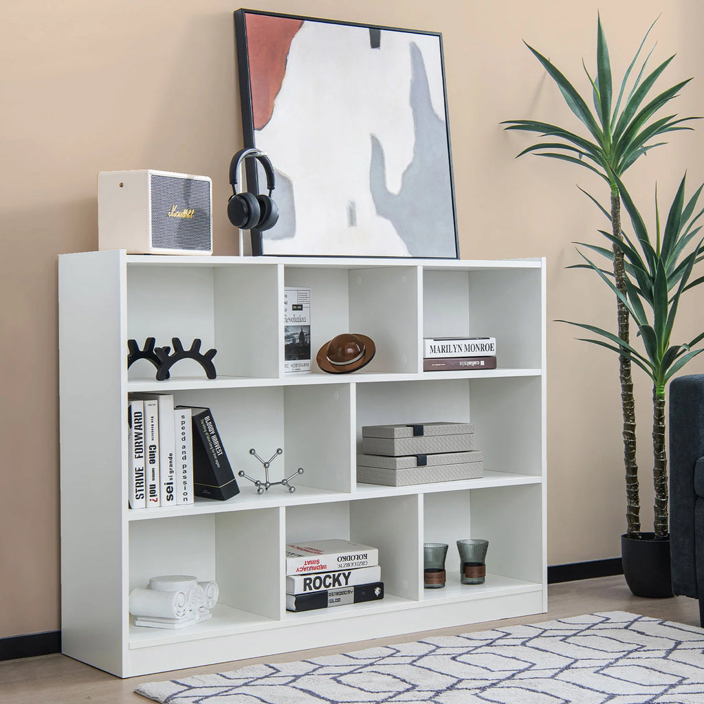 White 3-tier 8-Cube Floor Standing Storage Bookcase J91518
