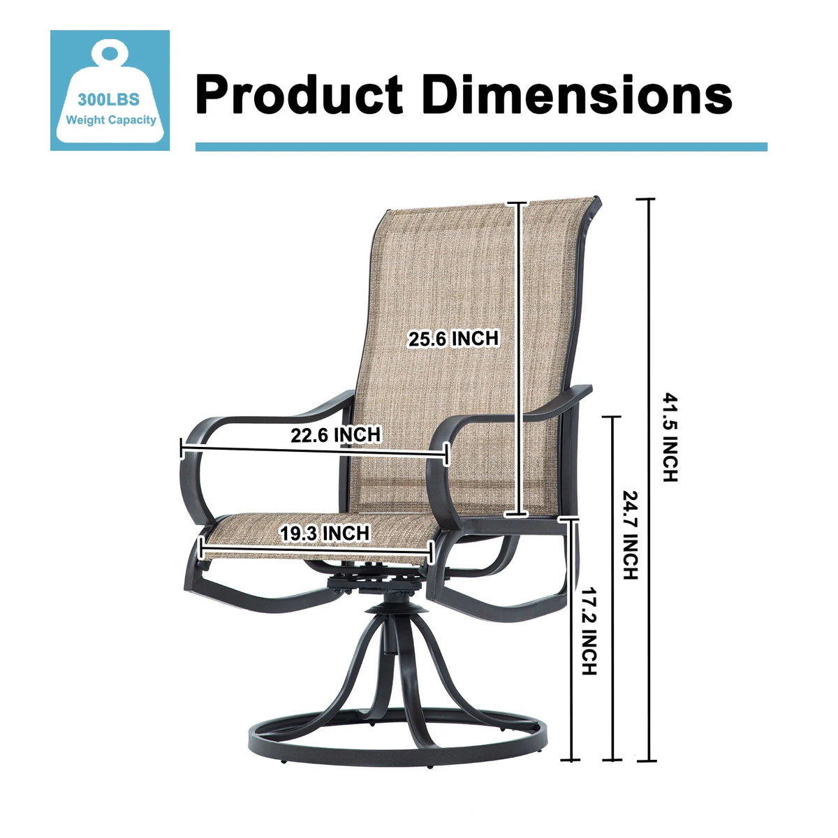 Grey White Set of 2 High Back Padded Swivel Patio Chairs Y6411
