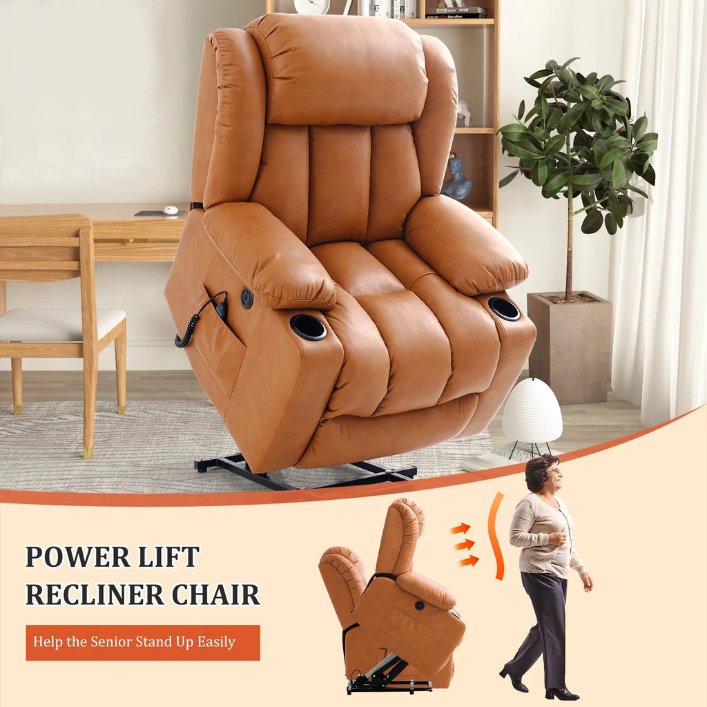 Large Power Lift Recliner Chair with Heat and Massage Leather Grey T240