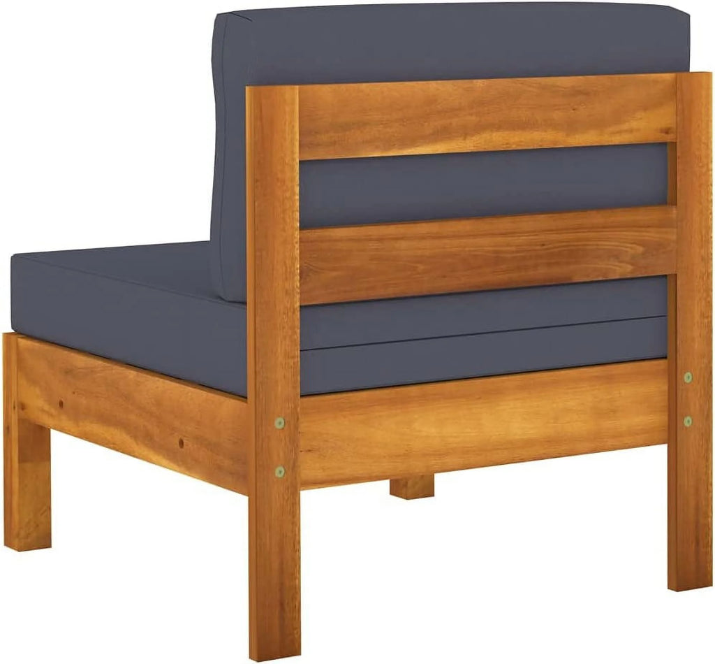 6 Piece Acacia Wood Patio Lounge Set with Dark Gray Cushions H2755
