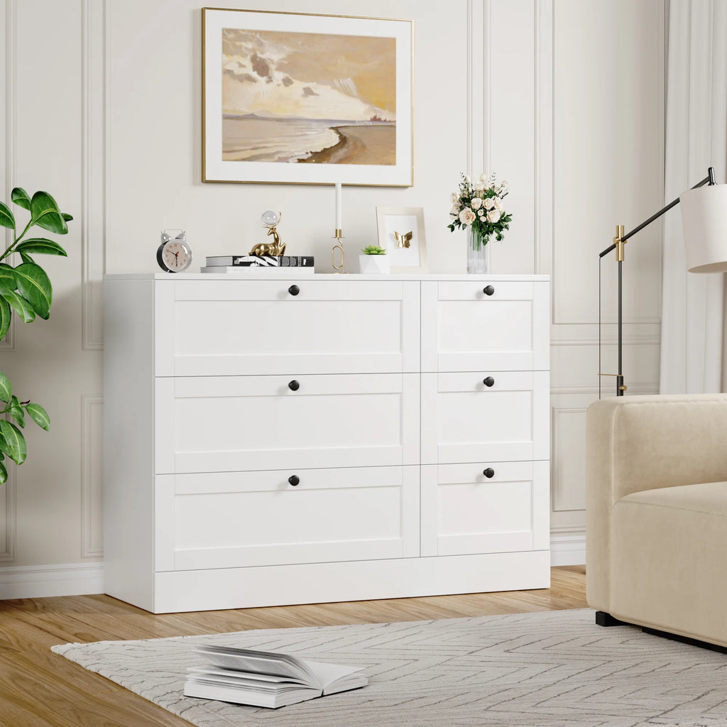White 6 Drawer Wood Dresser W745557