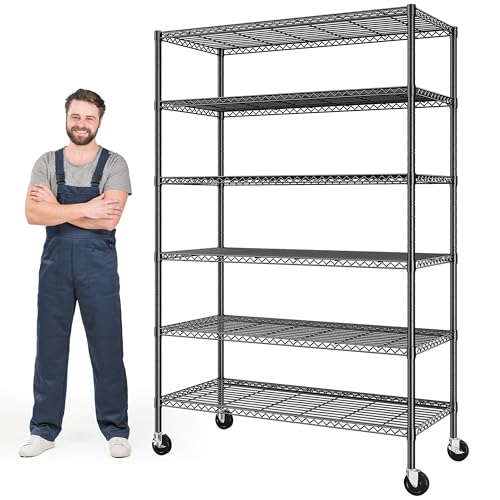 82" H X45 W X18 D 6 Tier Adjustable Metal Shelving with Wheels, Black R466