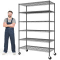 82" H X45 W X18 D 6 Tier Adjustable Metal Shelving with Wheels, Black R466