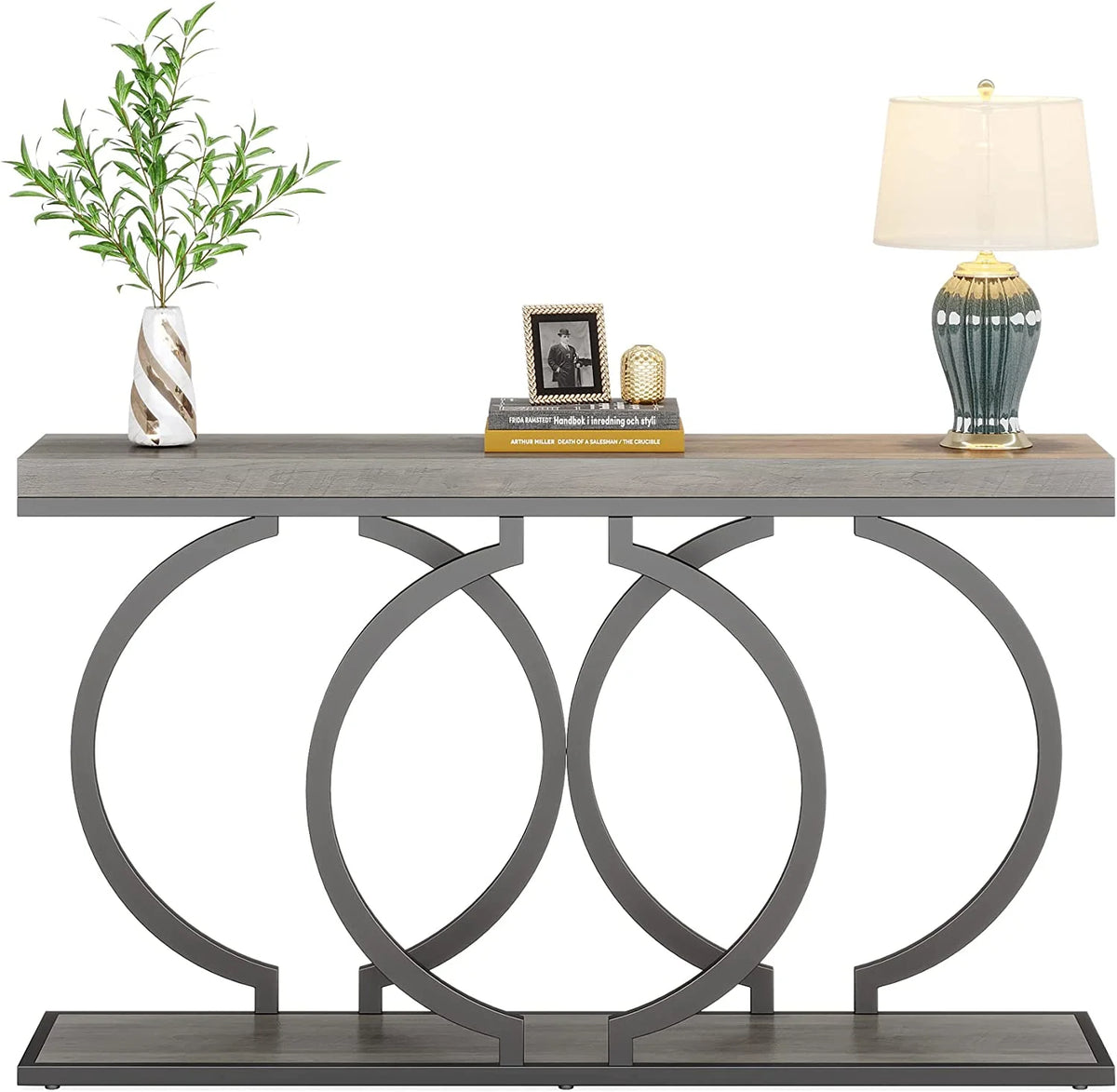 55" Console Sofa Table with Geometric Metal Frame U668