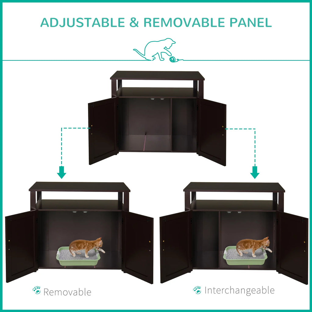 Wooden Cat Litter Box Enclosure with Adjustable Interior Wall P9889