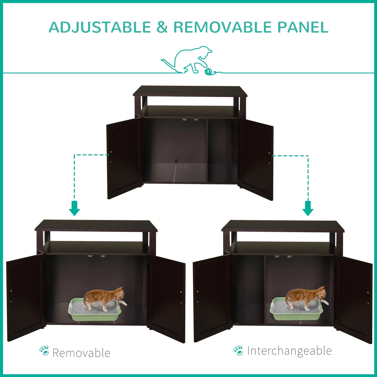 Wooden Cat Litter Box Enclosure with Adjustable Interior Wall P9889