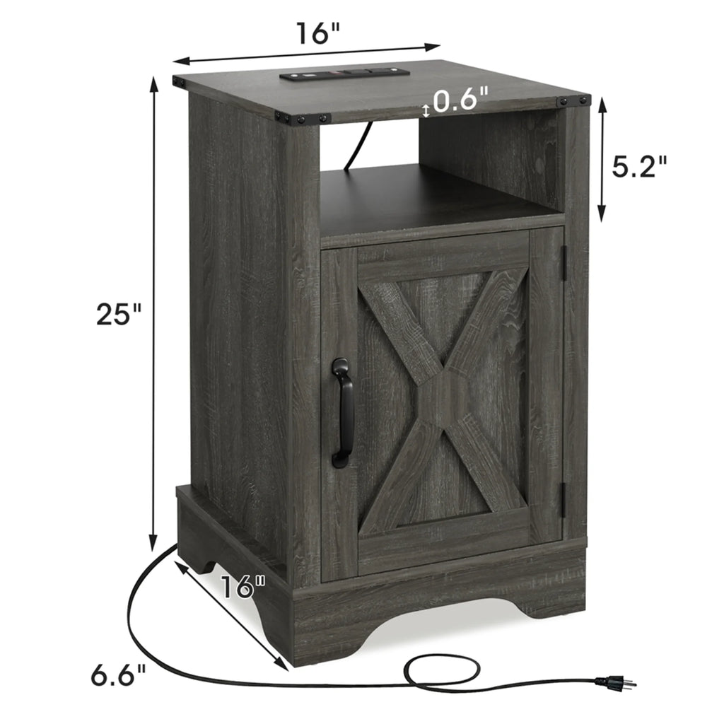 Rustic Wood Nightstand with Charging Station T27568