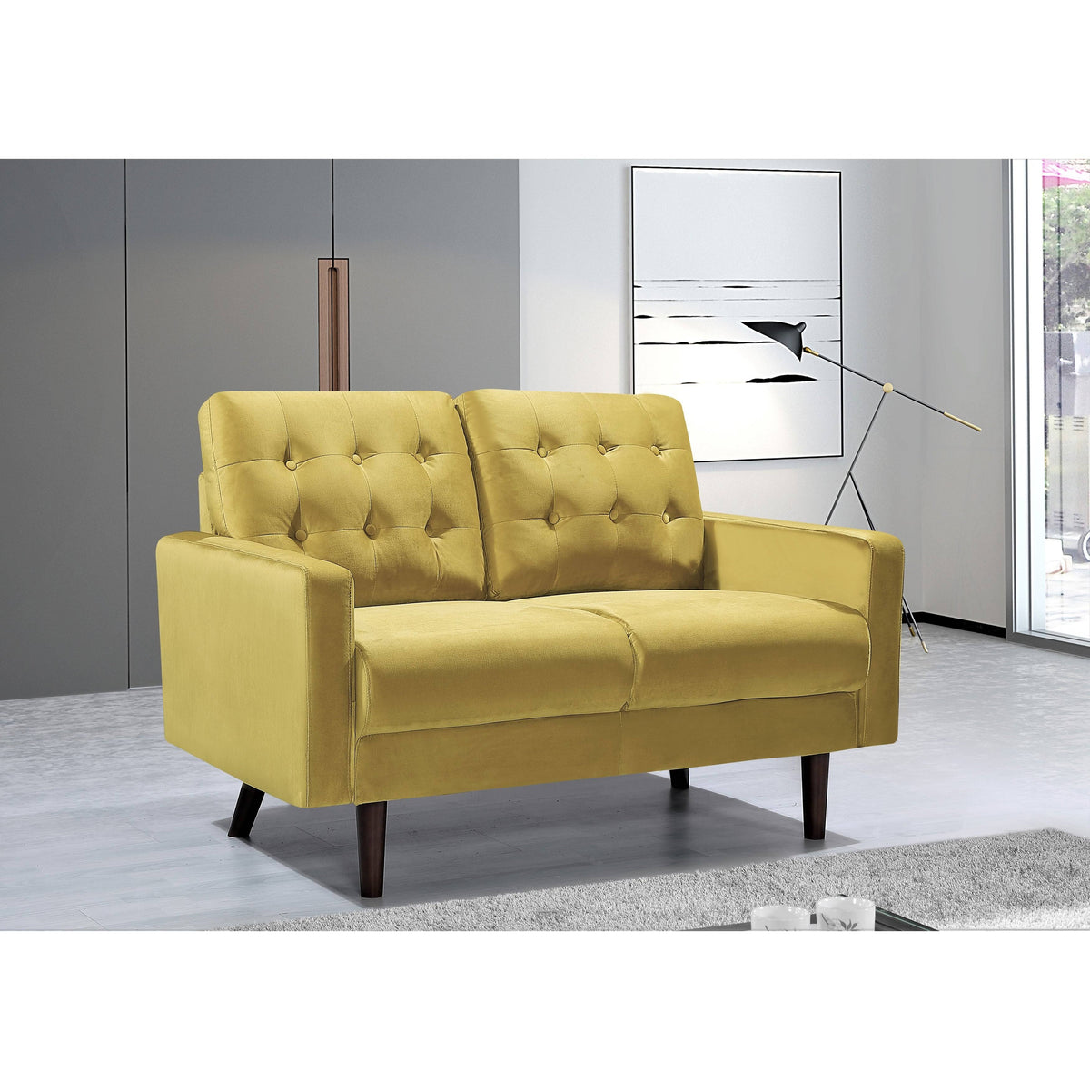 Pink Velvet Tufted Loveseat V97343