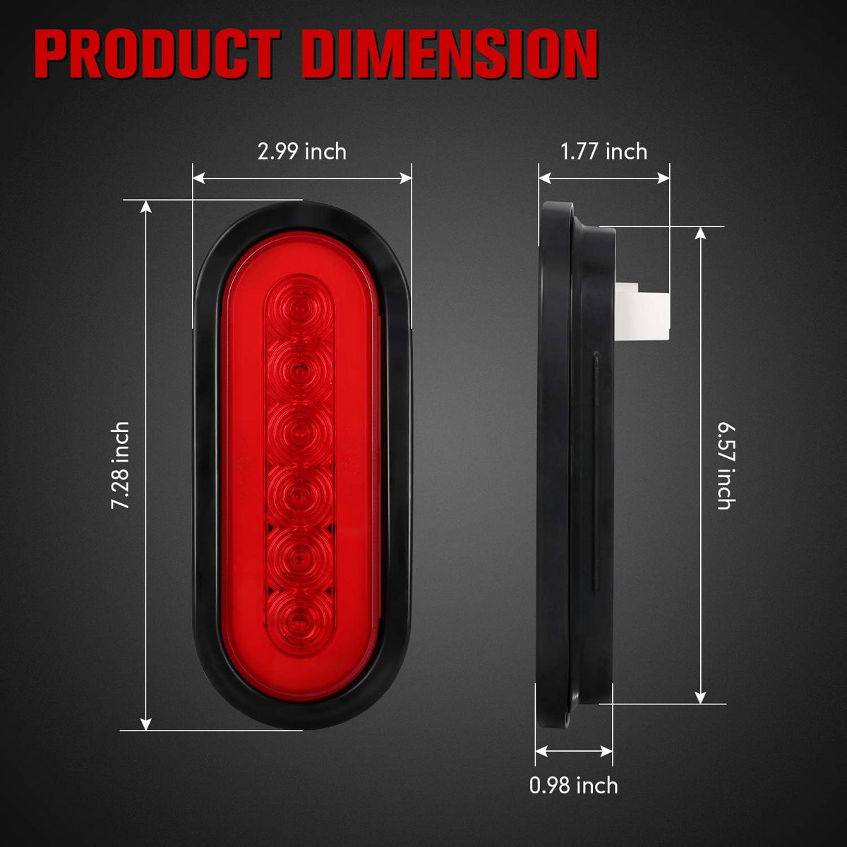 6" Oval Red LED Trailer Tail Lights 4PCS with Surface Mount Grommet C4092