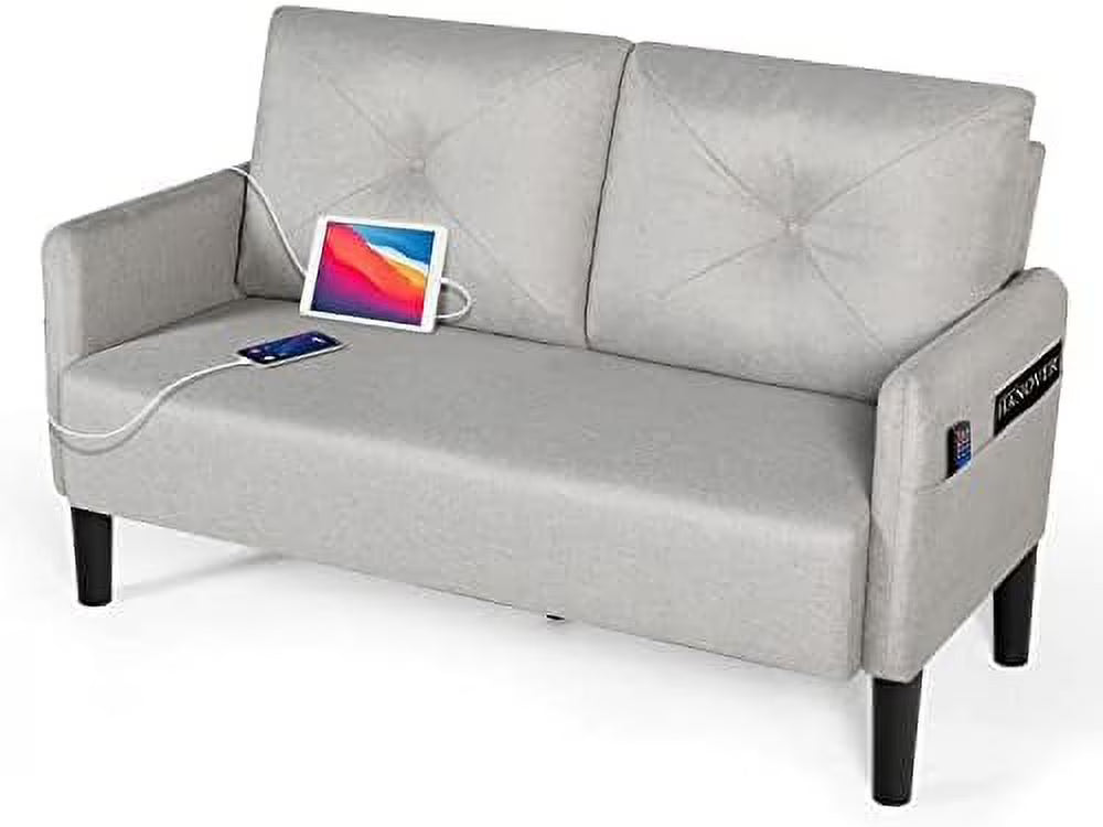 Compact 2-Seat Fabric Loveseat Sofa with USB Charging Ports D586517