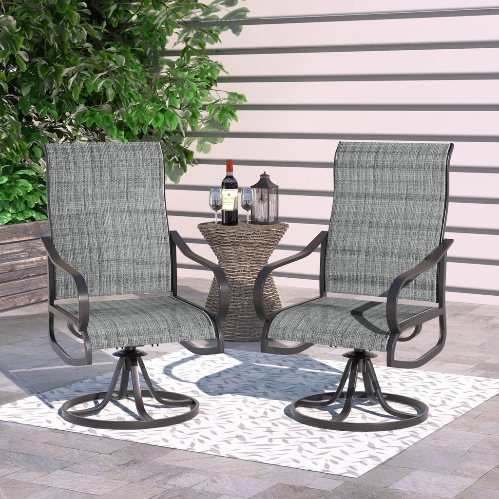 Grey White Set of 2 High Back Padded Swivel Patio Chairs Y6411