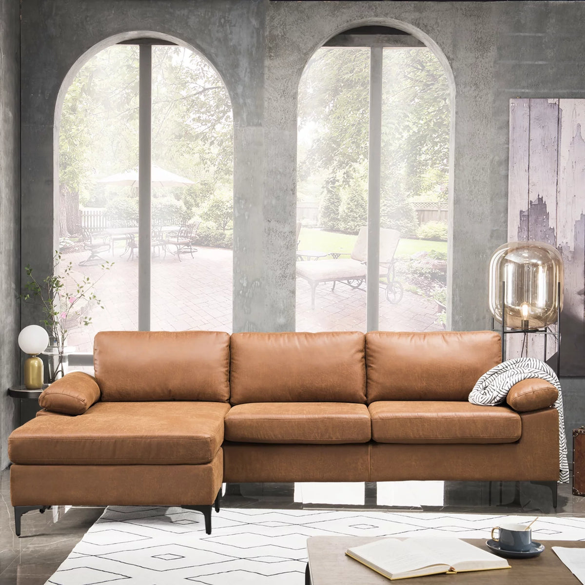 100" Convertible Sectional Sofa L Shaped Suede Couch F11702