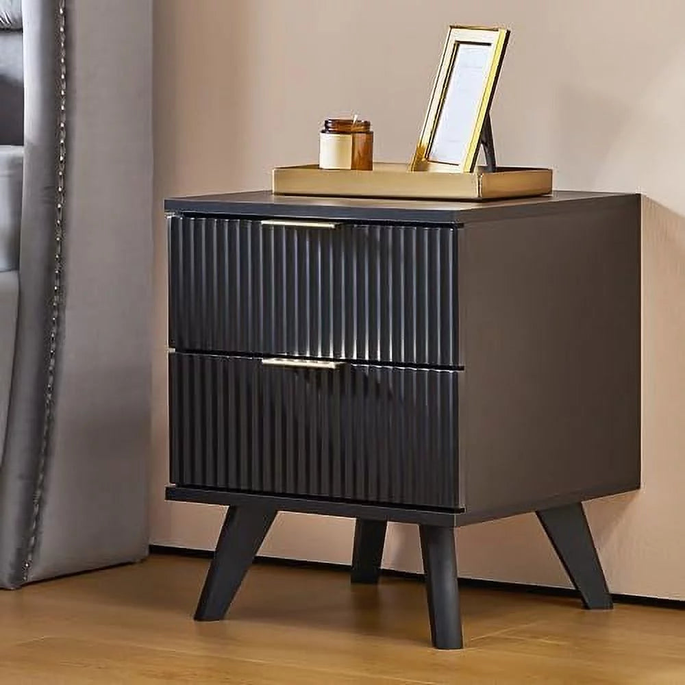 Black 2 Drawer Wood Nightstand B900