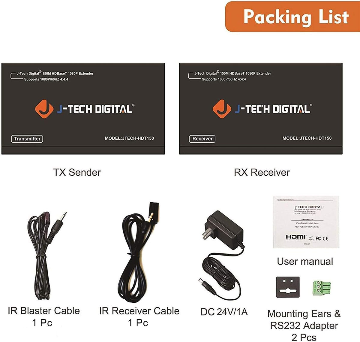 HDMI Extender Over Cat6 150m/492ft HDBaseT 1080P Extender PoC C792530