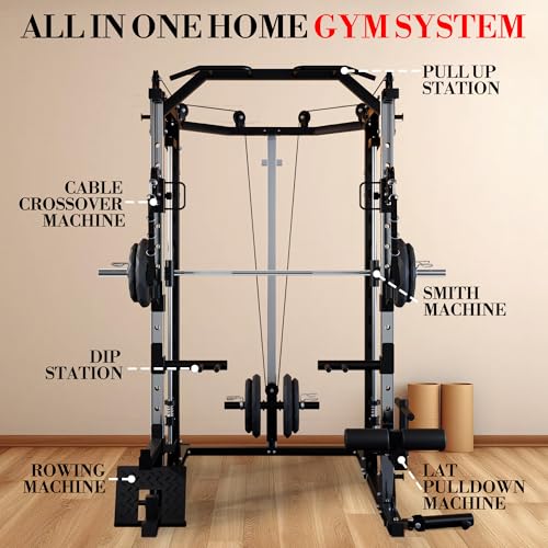 Multi-Functional Power Cage with Cable System 1600LBS Capacity Black B83178