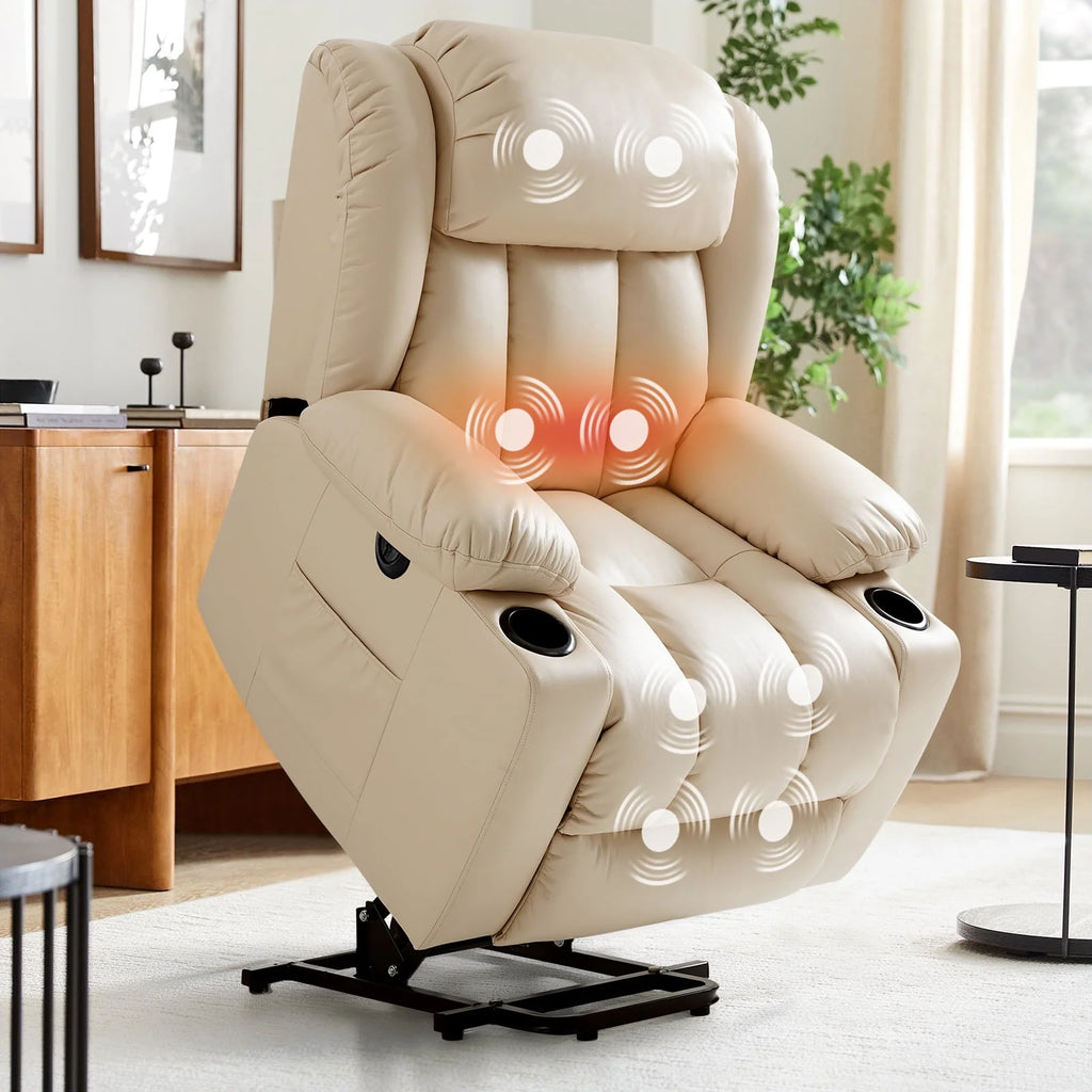 Large Power Lift Recliner Chair with Heat and Massage Leather Grey T240