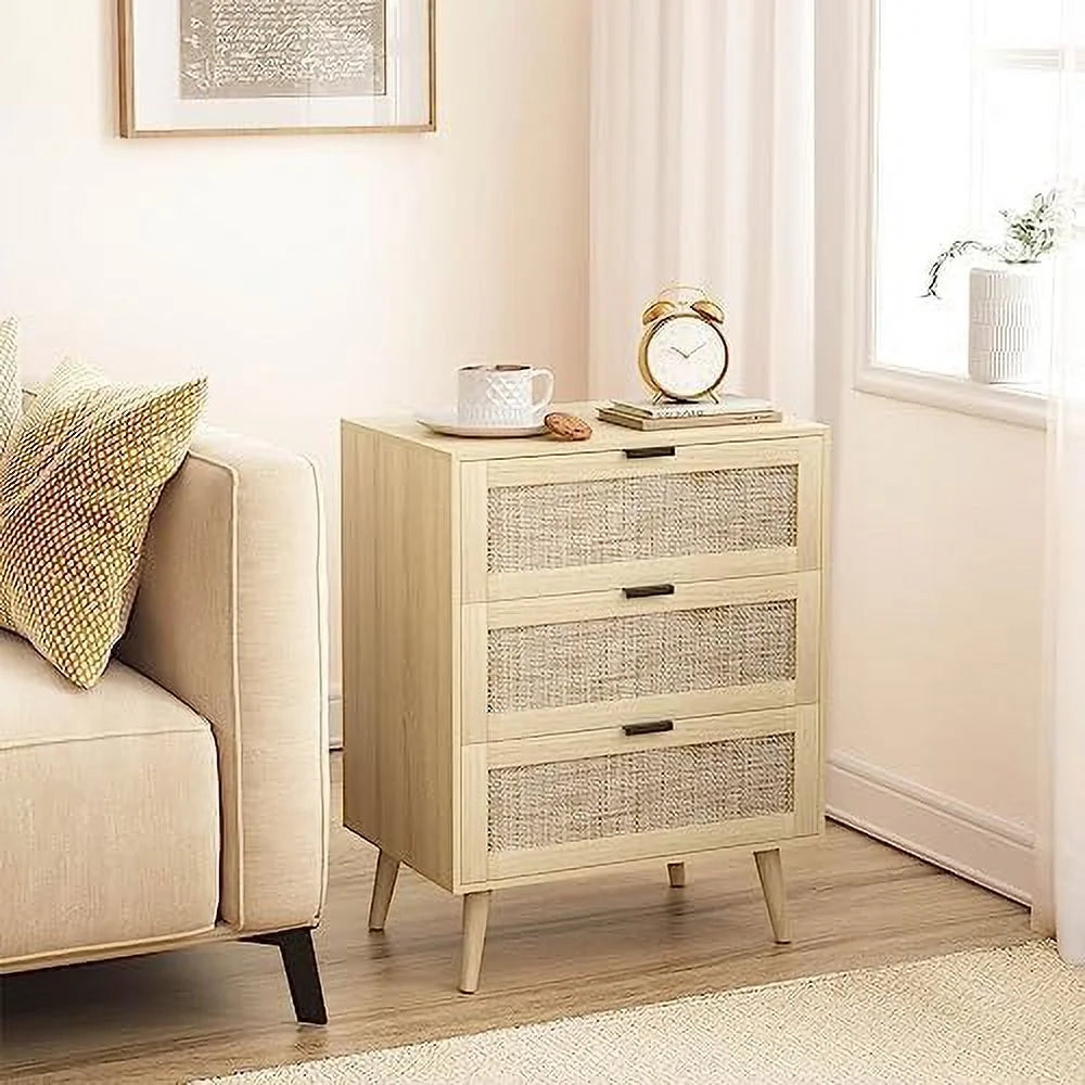 3 Drawer Rattan Dresser with Solid Wood Legs N705493