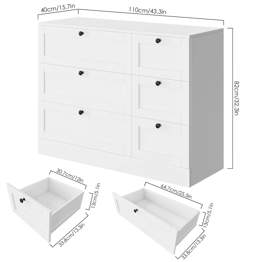 White 6 Drawer Wood Dresser W745557