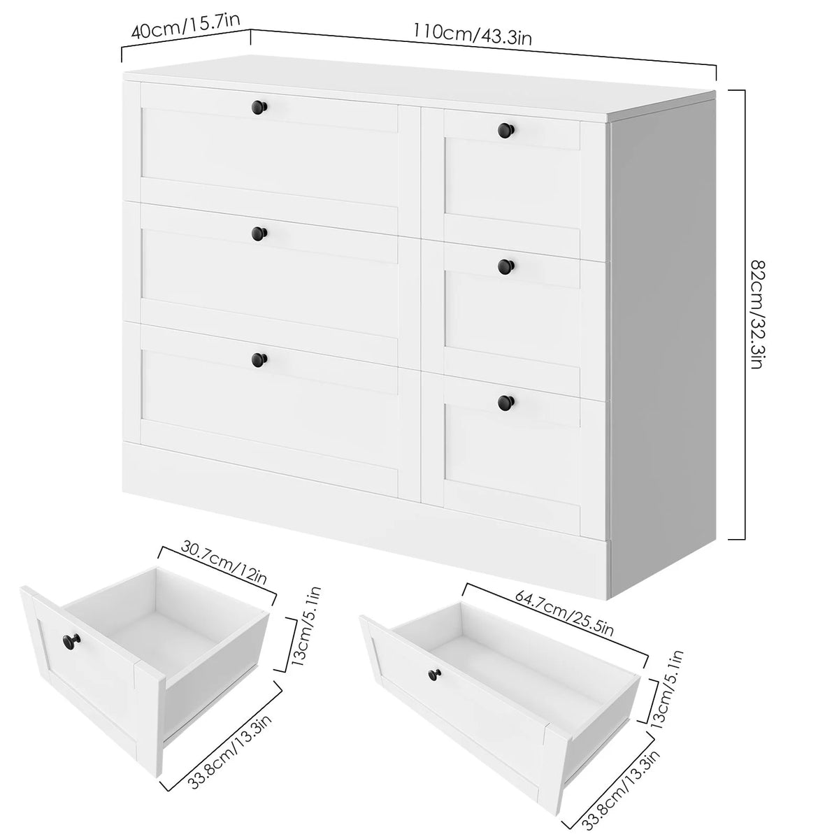 White 6 Drawer Wood Dresser W745557