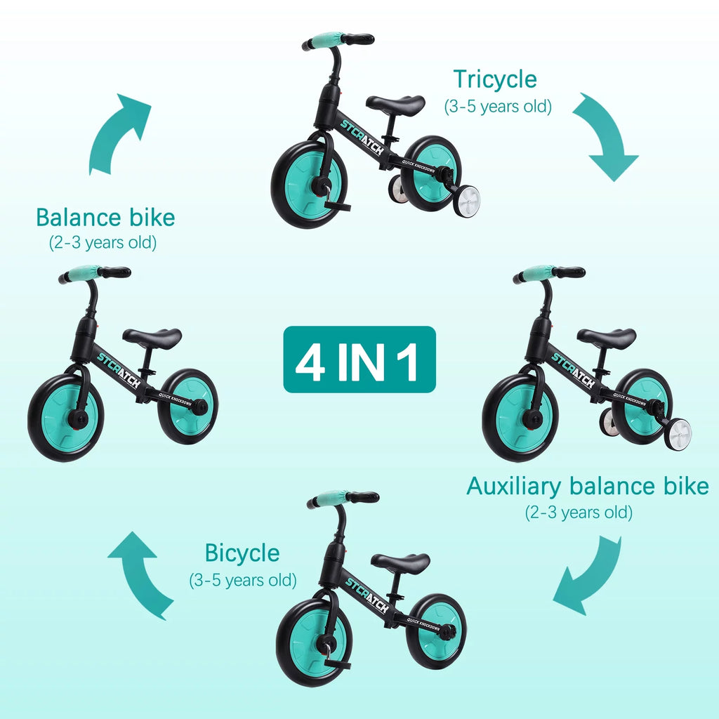 4 in 1 Lightweight Kids Balance Bike with Pedals and Training Wheels K299