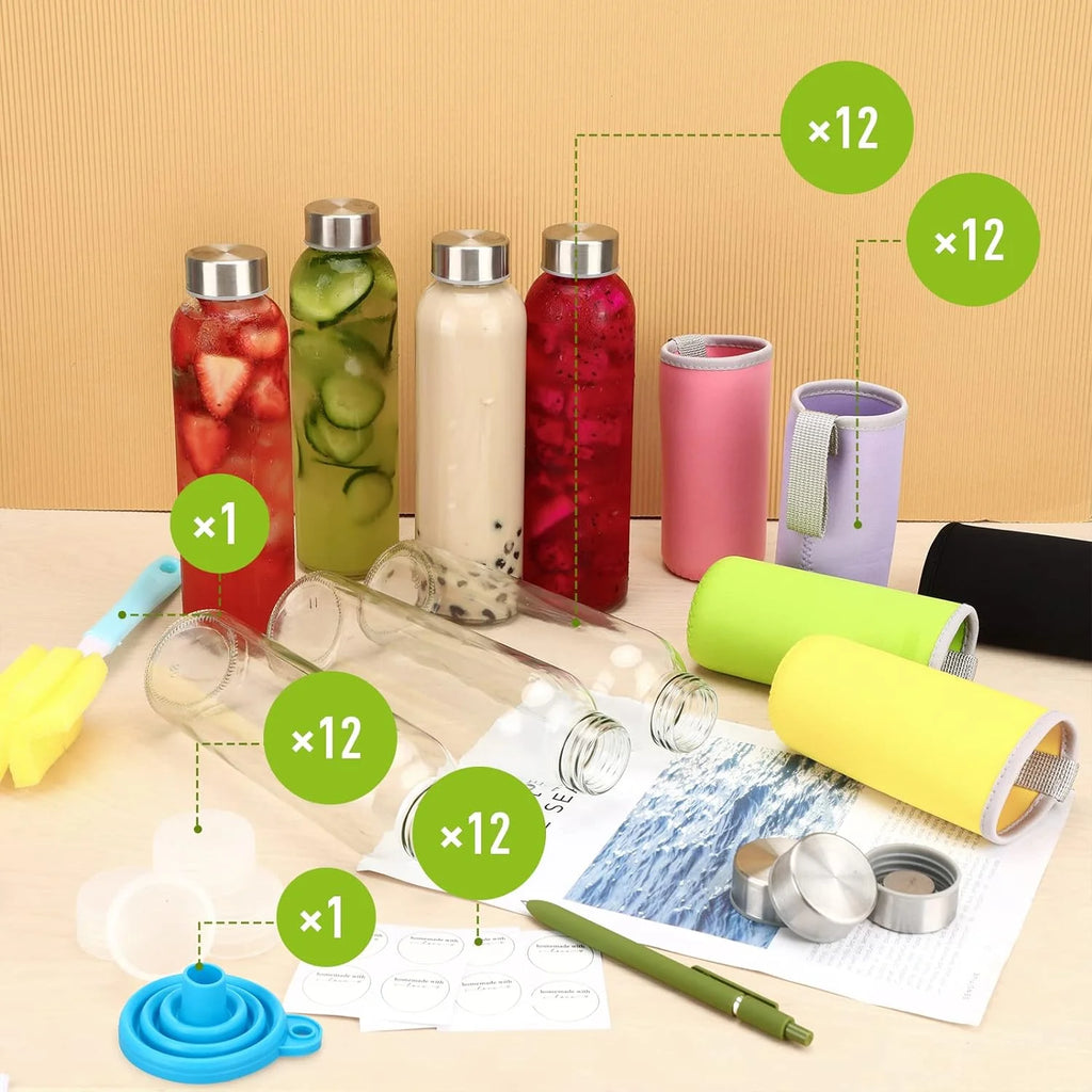 12 Pcs 18 oz Glass Water Bottles Y339960