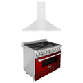 36 in. Dual Fuel Range with Red Gloss Door & Range Hood Appliance Package X886384