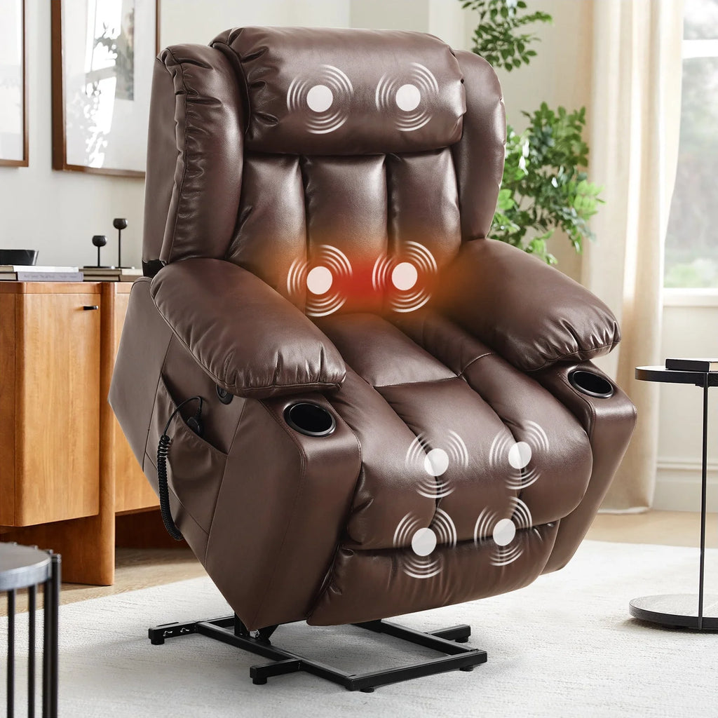 Large Power Lift Recliner Chair with Heat and Massage Leather Grey T240