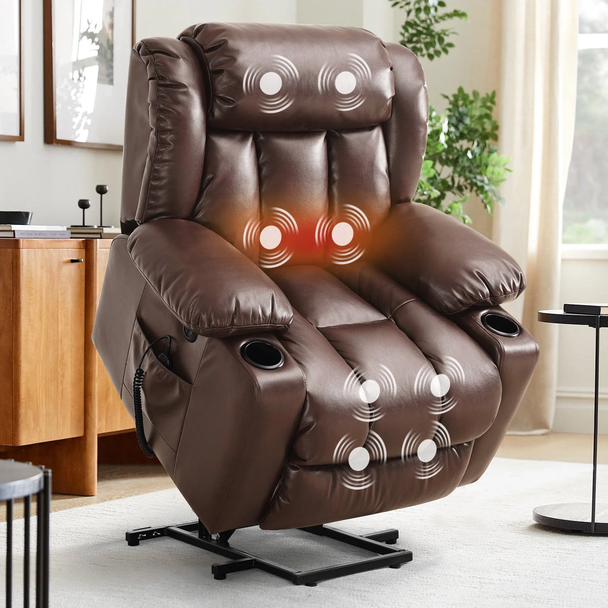 Large Power Lift Recliner Chair with Heat and Massage Leather Grey T240
