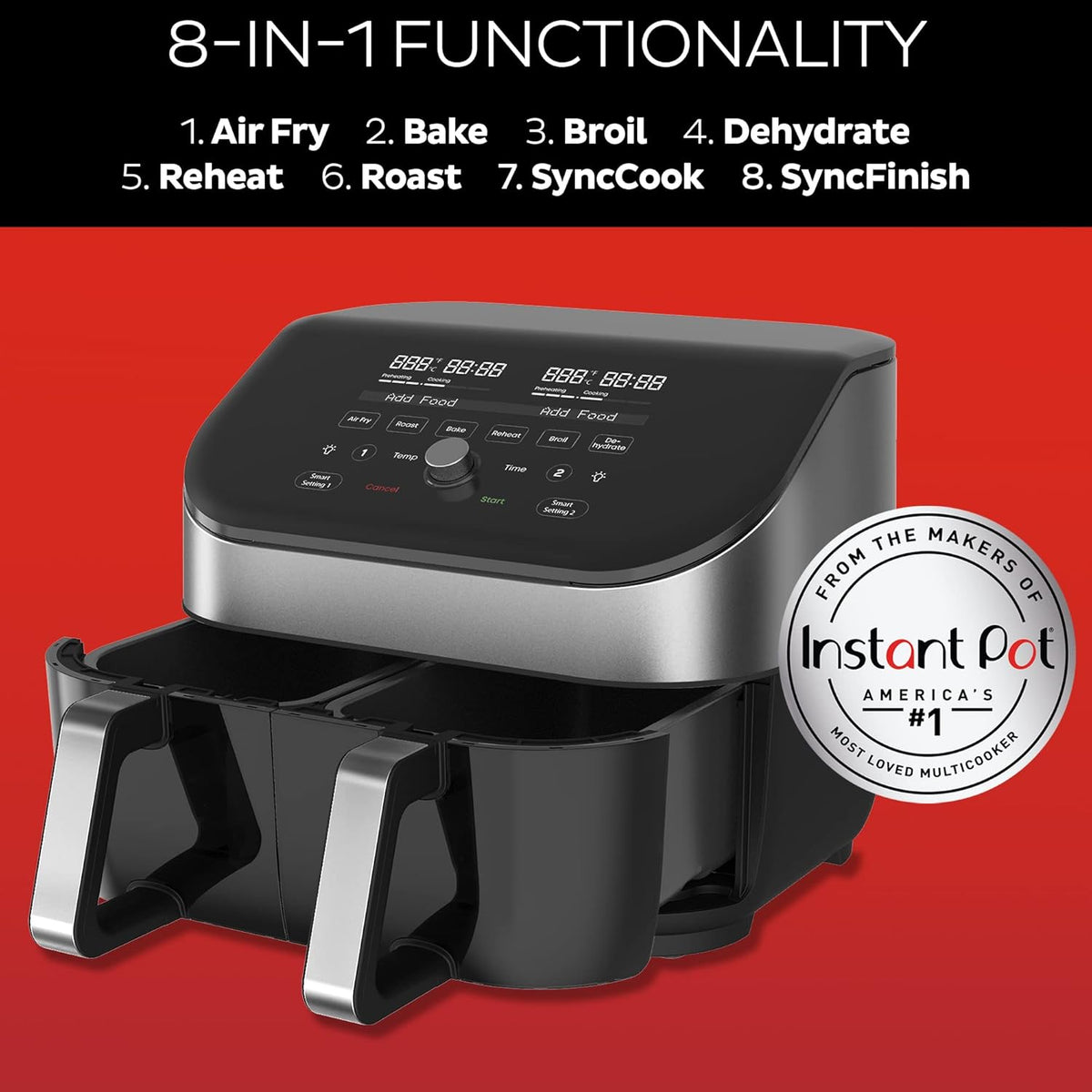 8 Quart Dual Basket Air Fryer with ClearCook Easy View Windows G845