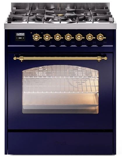Blue Dual Fuel Natural Gas Range with Brass Trim Y9971