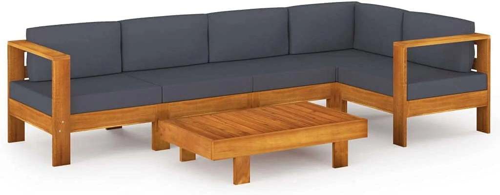 6 Piece Acacia Wood Patio Lounge Set with Dark Gray Cushions H2755