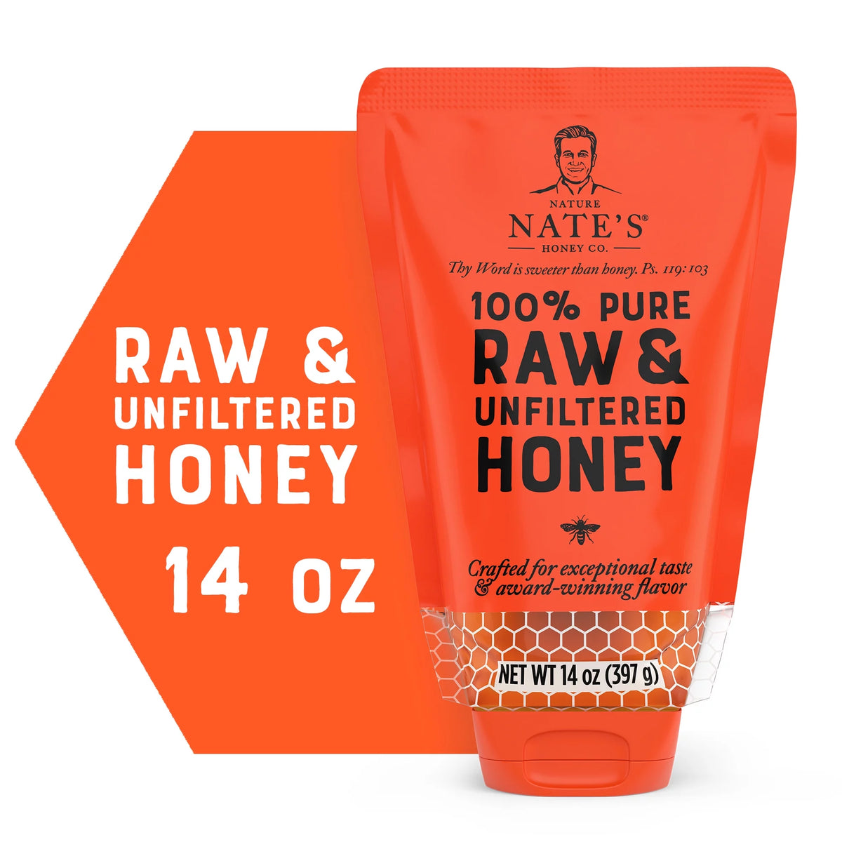 100% Pure Raw Unfiltered Honey Pouch 14 fl oz I165