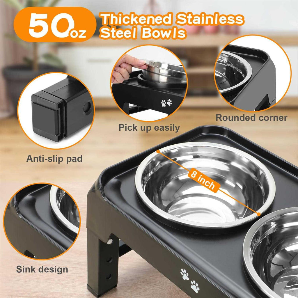 4 Height Adjustable Raised Dog Bowls with 2 Stainless Steel Bowls O951428