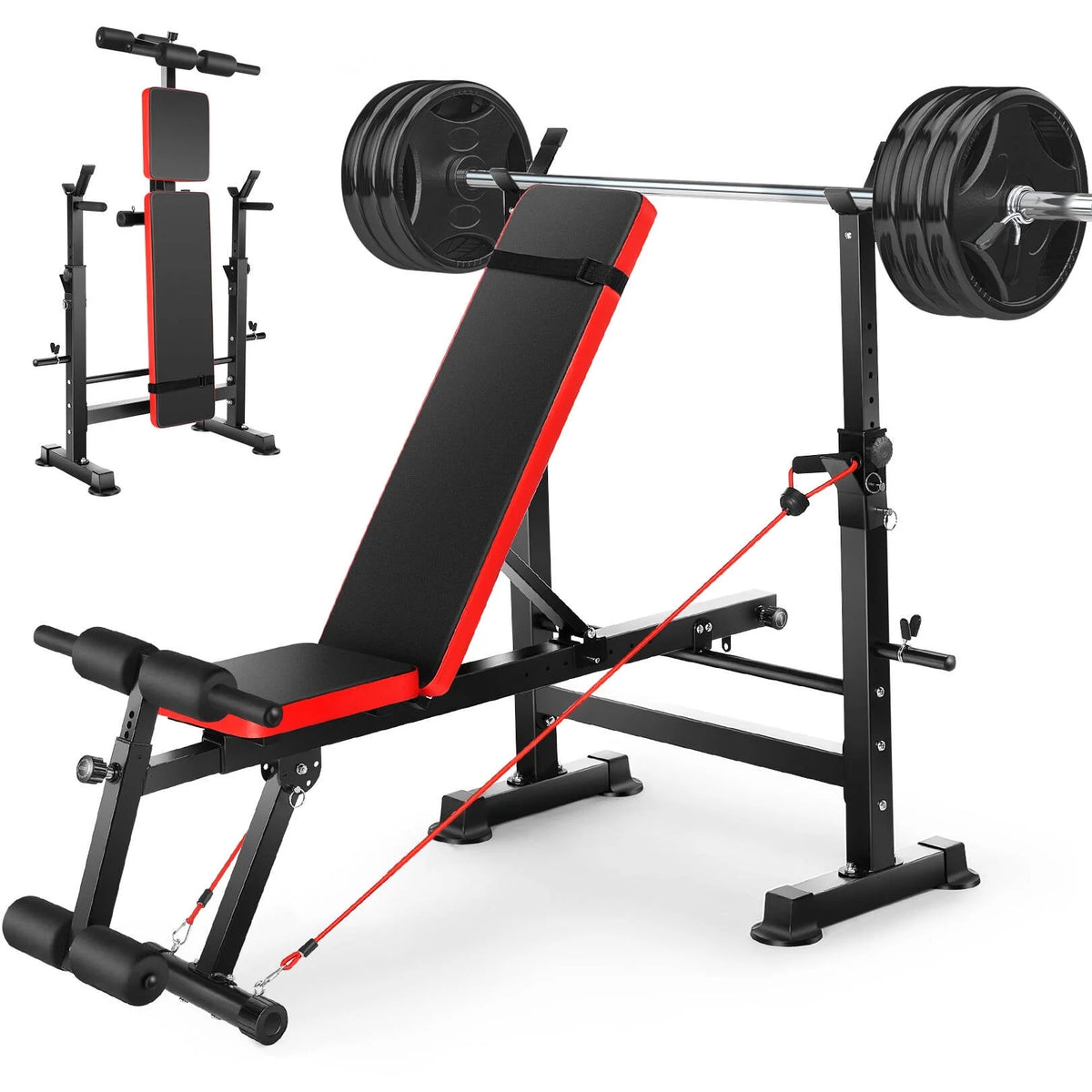 Adjustable Weight Bench Set with Barbell Rack Y3632