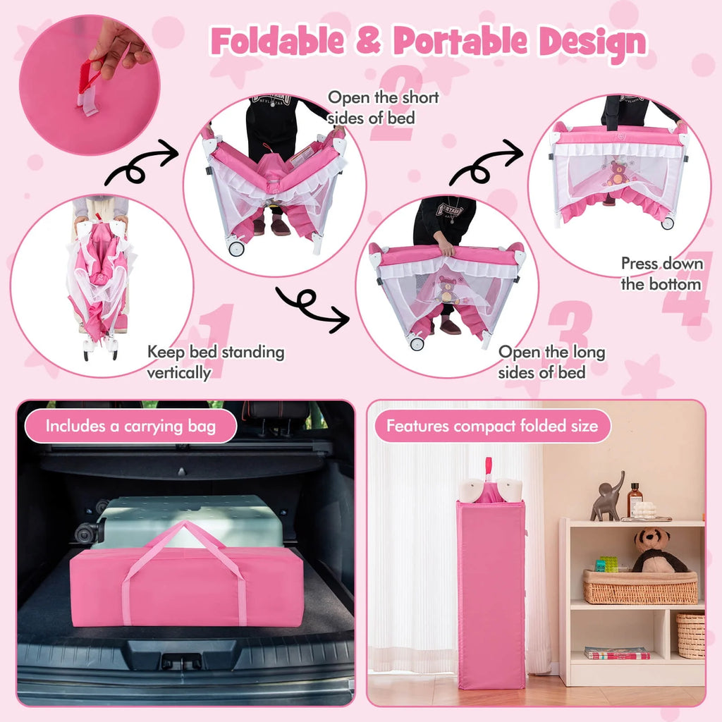 Portable 4 in 1 Baby Playard Crib with Changing Table Pink F5499