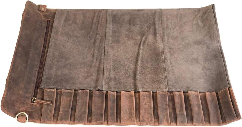 Black Buffalo Leather Knife Roll Set E7086