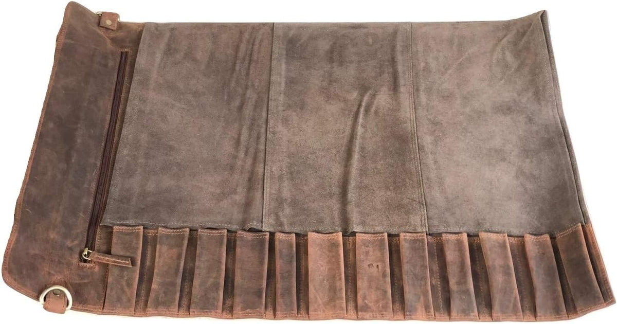 Black Buffalo Leather Knife Roll Set E7086