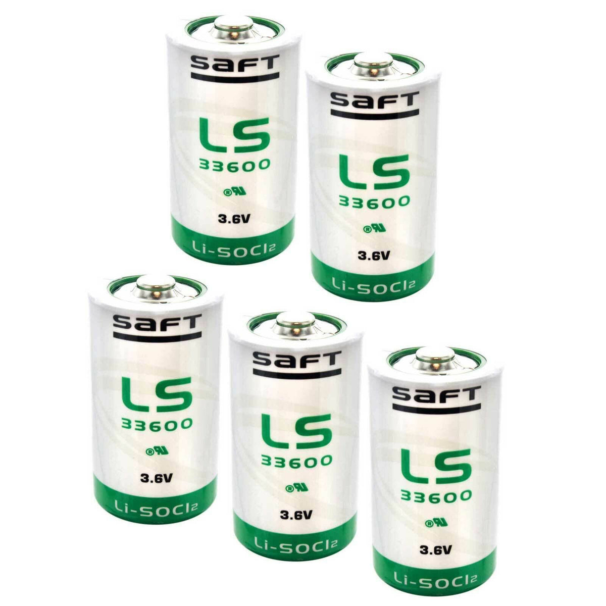 5X Saft LS33600BA Size D 3.6V 1700mAh Primary Lithium Thionyl Chloride Battery U2990