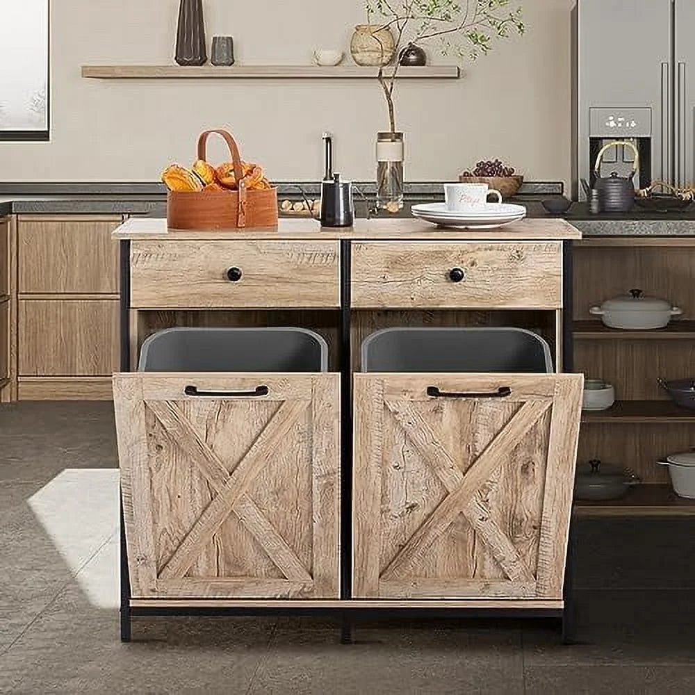 Double Tilt Out Trash Cabinet with Hideaway Drawer A2933