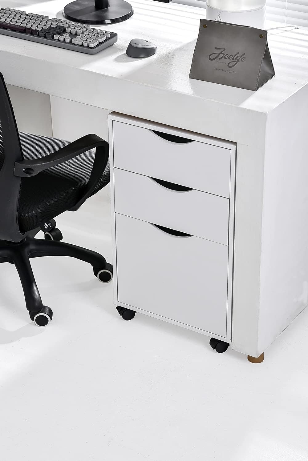 White 3 Drawer Wooden Mobile Filing Cabinet with Wheels R262472