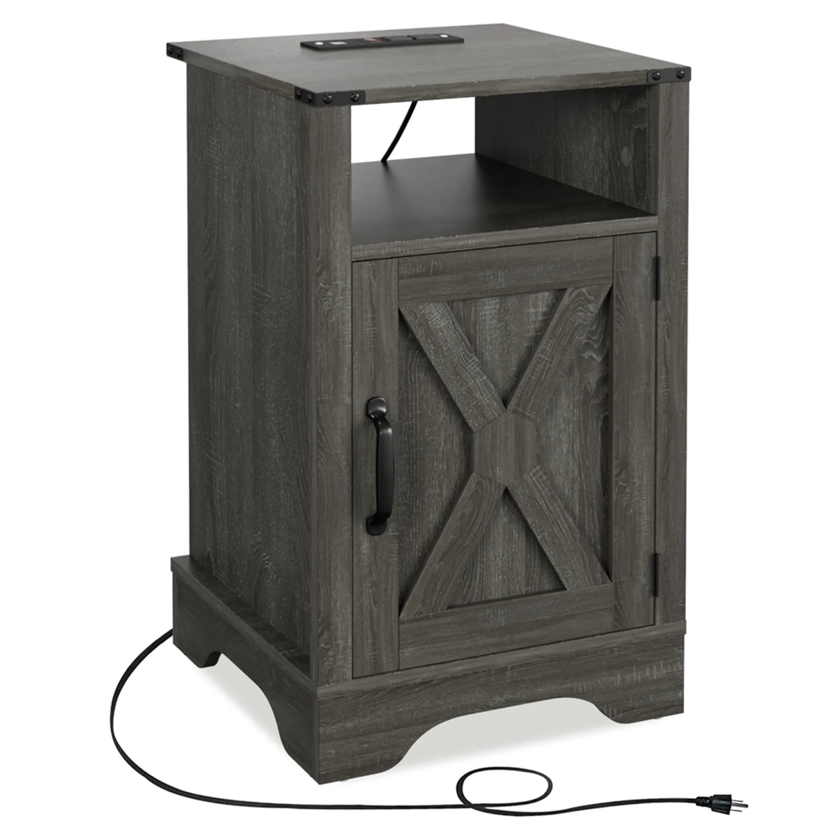 Rustic Wood Nightstand with Charging Station T27568