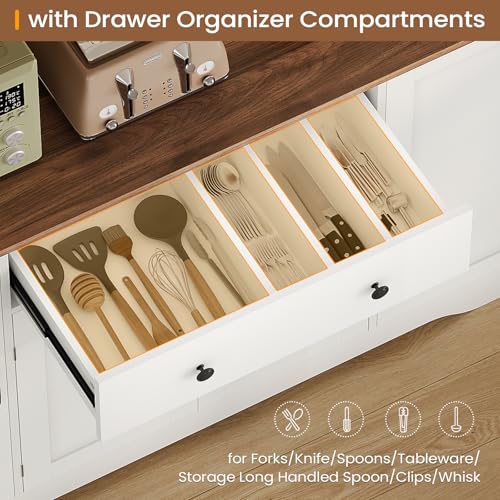 White Buffet Cabinet with Charging Station and Adjustable Shelves M480