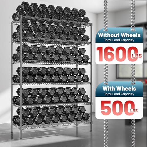 82" H X45 W X18 D 6 Tier Adjustable Metal Shelving with Wheels, Black R466