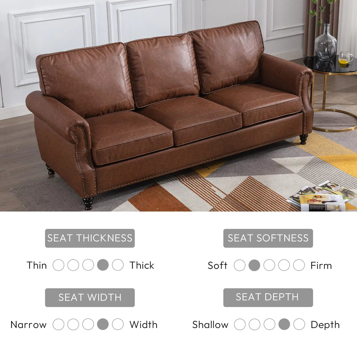 80" Faux Leather 3-Seater Sofa Couch S141
