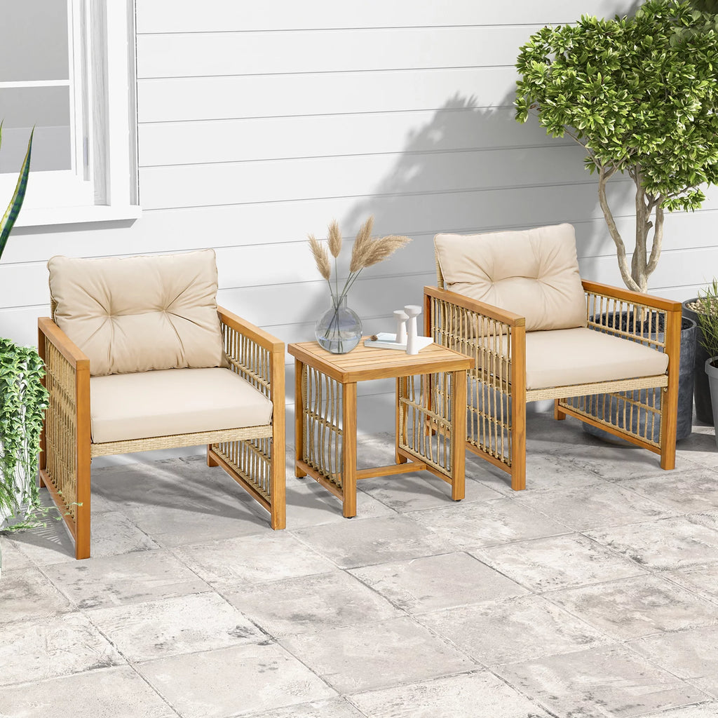 3 Pc PE Wicker Patio Conversation Set with Cushions G7294
